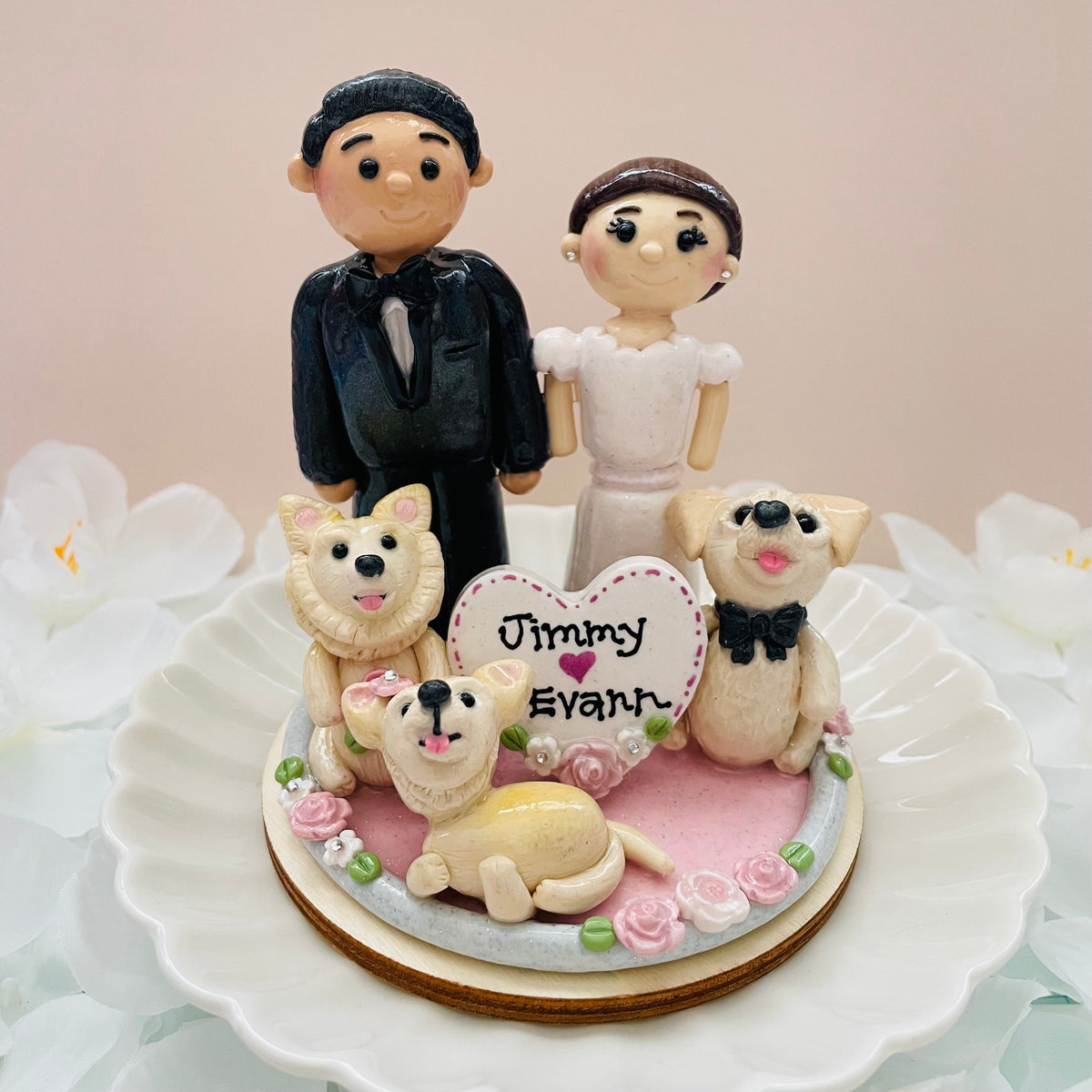 Bear and Bunny Wedding Cake Topper, Cute Handmade Wedding Cake Topper, deals Personalized Couple Clay Dolls, Wedding Figurines, Animal Cake Dolls