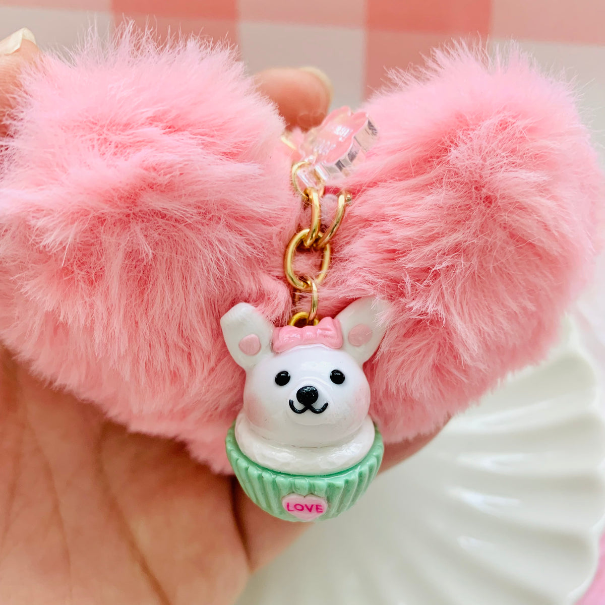 Fluffy Heart Charm Keychain  Keychain, Heart charm, Clay charms
