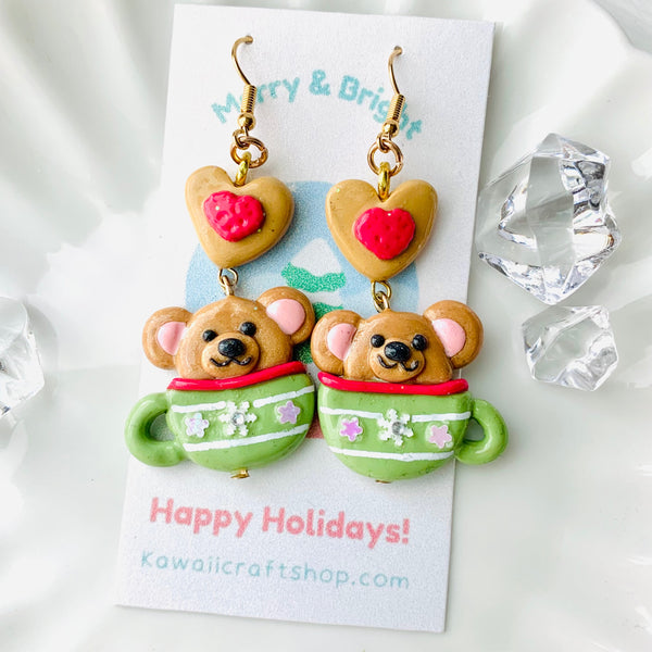 Cozy Bear Latte Holiday Clay Earrings