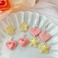 Clay Heart and Stars Kawaii Earrings
