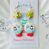 Penguin Snow Globe Holiday Clay Earrings