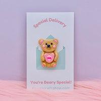 Clay Sweetheart Bear Pin or Magnet