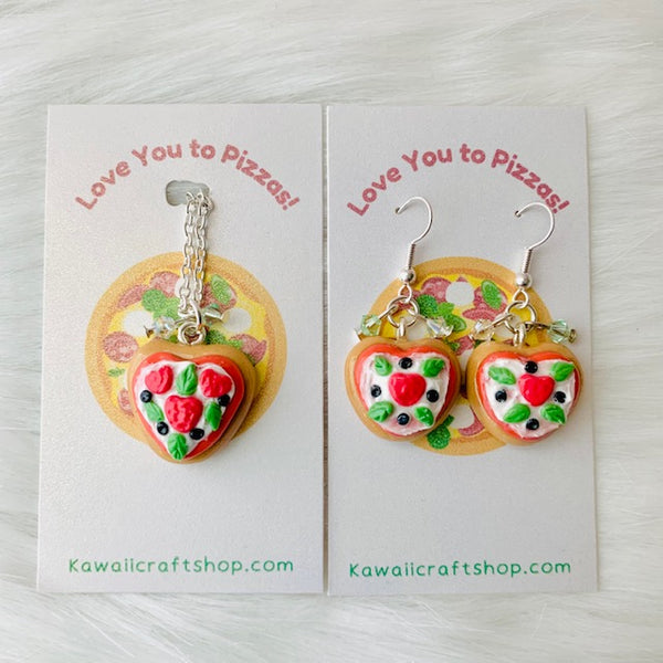 Heart Pizza Clay Earrings + Necklace Set