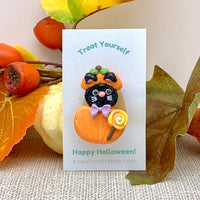 Pumpkin Cat Halloween Clay Pin