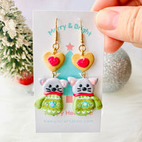 Kittens in Mittens Holiday Clay Earrings