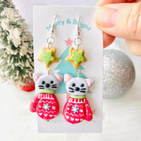 Kittens in Mittens Holiday Clay Earrings