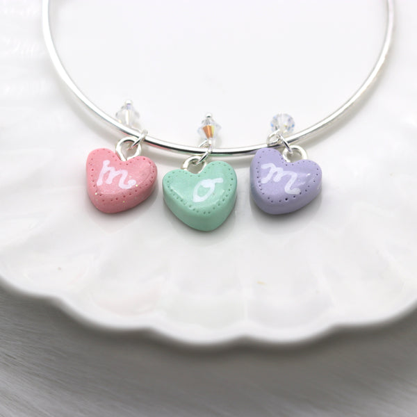 Mom Heart Clay Charm Bracelet by Kawaii Craft Shop