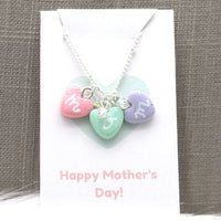 Mom Clay Heart Charm Necklace Gift by Kawaii Craft Shop