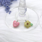 Mom Heart and Flower Clay Wine Charms by Kawaii Craft Shop