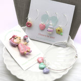 Mothers Day Gift Set Clay Heart Charm Bracelet Pin Wine Charms by Kawaii Craft Shop