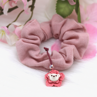Sakura Bear Clay Charm Pink Cotton Scrunchie by Kawaii Craft Shop