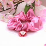 Sakura Clay Bear Charm Pink Satin Scrunchie