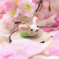 Sakura Mochi Bunny Clay Figurine by Kawaii Craft Shop