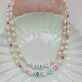 Kawaii Pearl Letter Necklace